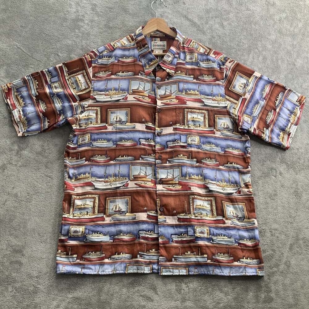 Reyn Spooner Shirt Mens XL American Classics Hawaiian Boat Nautical Camp Resort
